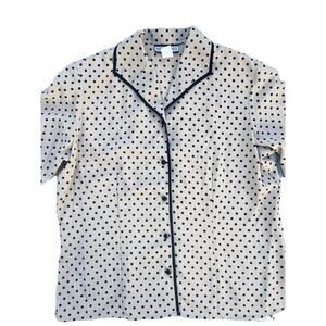 Polkadots Button Up Blouse Large Notations Shoulder Pads Notations Cream/Black